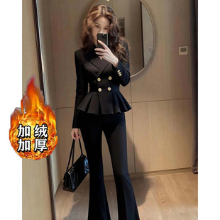 加绒加厚2026春季新款小个子女生套装黑色外套裤子两件套HY0160
