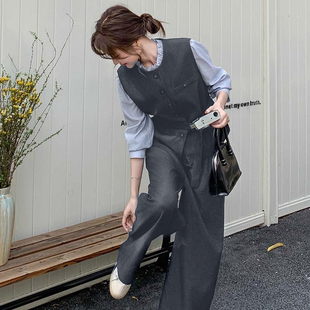有里布送腰带盐系假两件衬衫+阔腿裤干练套装两件套QJ0004