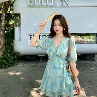 【有里布】夏季女子新款田园风碎花连衣裙时尚气质A字裙女D8138