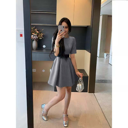 【送腰带】2025夏季新款圆领西装连衣裙收腰显瘦气质裙D2769