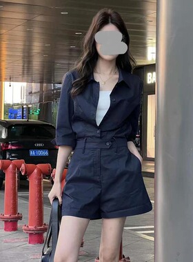 复古港式气质休闲百搭连衣裤女2026夏季收腰显瘦百搭短裤女D2758