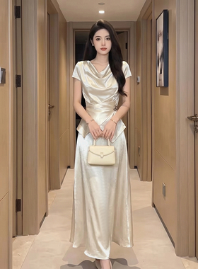 两件套2026夏季新款法式绝美气质轻熟风上衣显瘦半身裙套装D6850