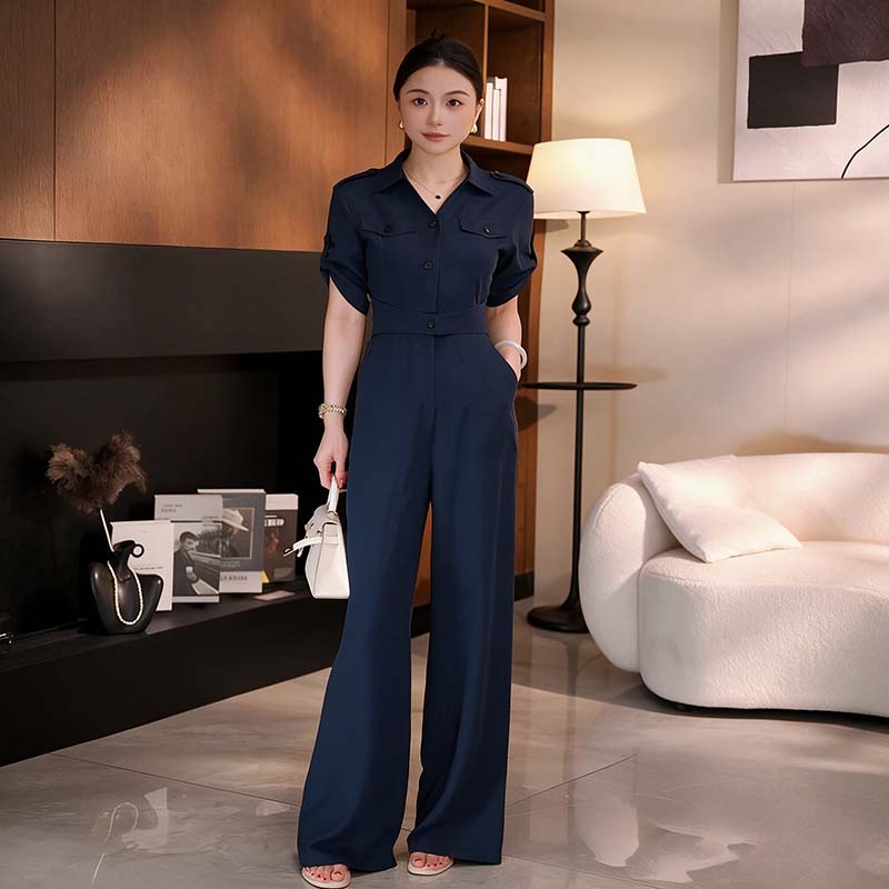 2026夏季新款女法式高级感气质V领显瘦时尚修身高腰连体裤D9371