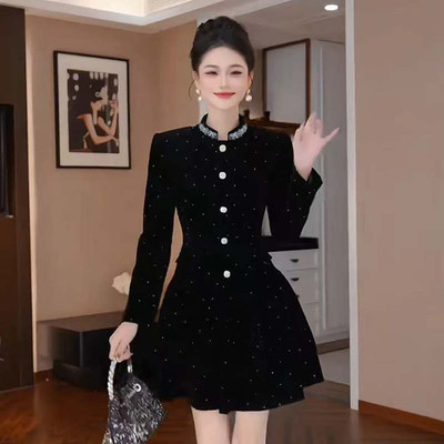 2026春季新款女法式名媛时尚显瘦小黑裙宴会裙子收腰连衣裙TX0423