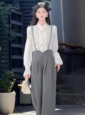 两件套2026春季新款女法式复古设计感文艺气质衬衫+长裤套装D4699