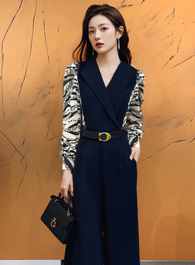 送腰带2026春季新款气质通勤波点高腰系带连体裤女装D3505