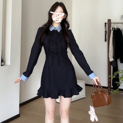 2025新款小个子香风连衣裙女春季韩系高级感收腰a字短裙 D0015