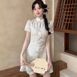 国风改良旗袍裙连衣裙收腰a字气质订婚裙D2552 女新中式 有里布