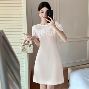 简约小香风钉珠收腰显瘦A字连衣裙D2440 女法式 有里布2025夏季 新款