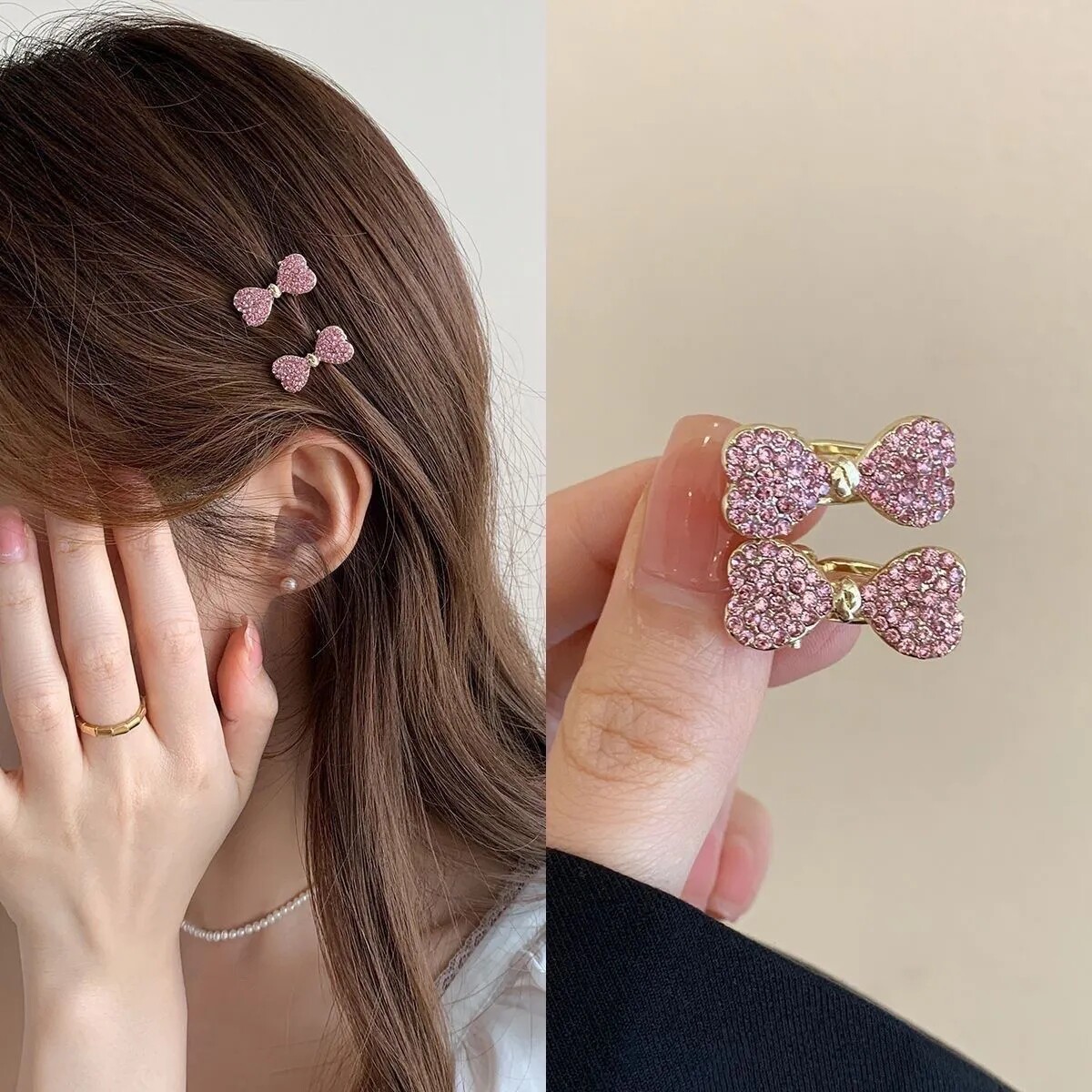 精致可爱水钻迷你爱心小号发夹前额百搭刘海侧边鸭嘴发卡夹子发饰