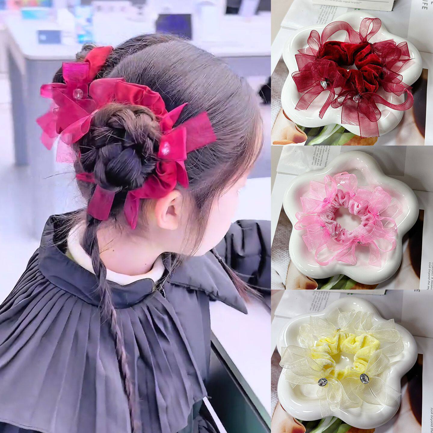 女童节日表演甜美复古网纱蝴蝶结发圈女童多色可选头饰发饰