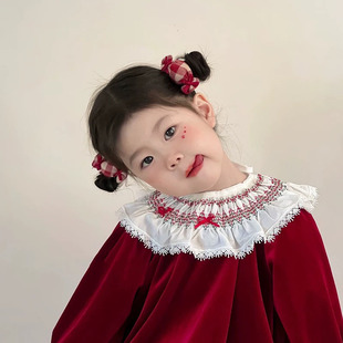 卷糖果儿童头饰红格子发圈女童波点糖果蝴蝶结发绳新年公主风头饰