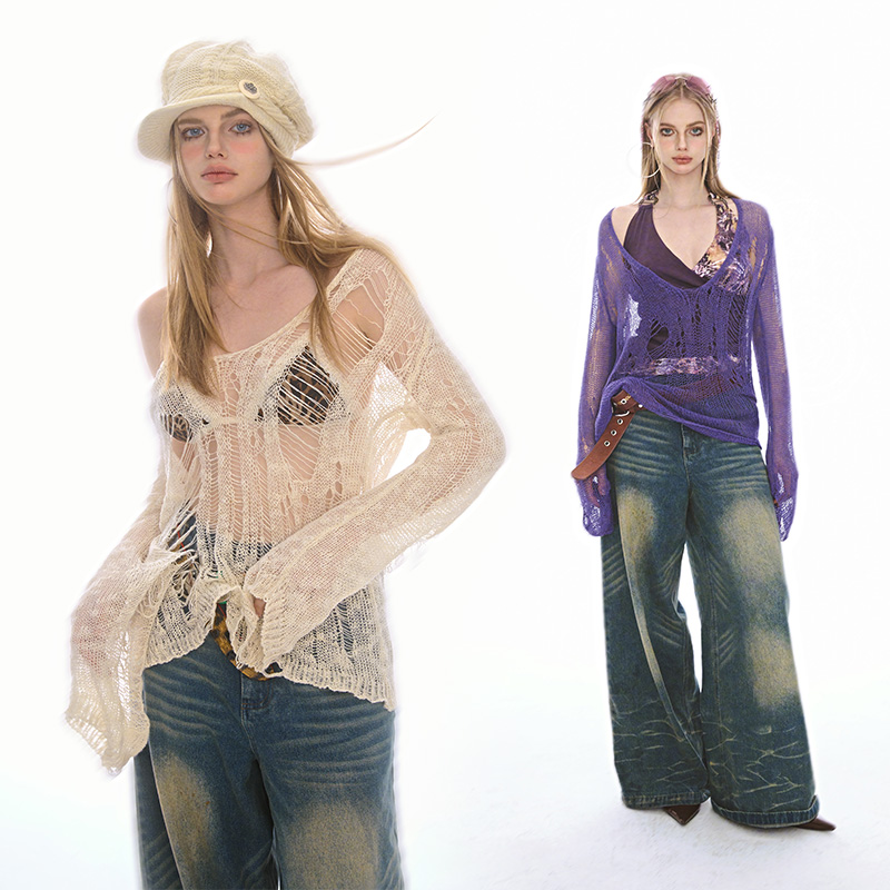 双色网纱上衣修身显瘦