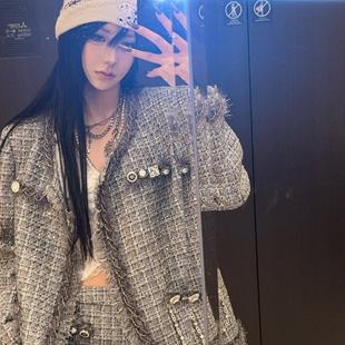 DIETGRRRL2024秋冬新品璀璨银河闪耀银灰小香风流苏套装