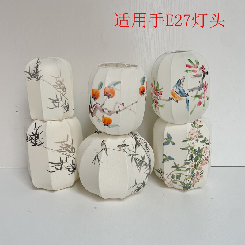 新中式复古风格宋代美学吊灯罩绘禅意布艺餐厅灯手工DIY中式灯罩