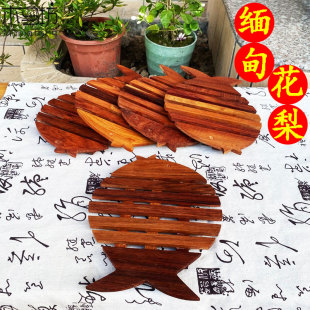 天然原木红木餐垫缅甸花梨实木质隔热垫创意盘垫加厚防烫锅垫壶垫