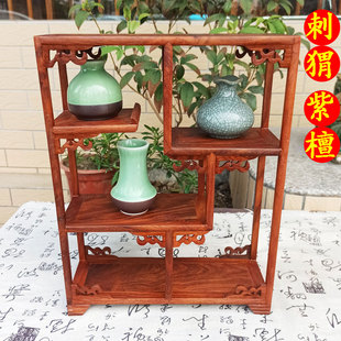 刺猬紫檀小博古架多宝阁红木紫砂壶摆放架实木壶架摆件架多宝架