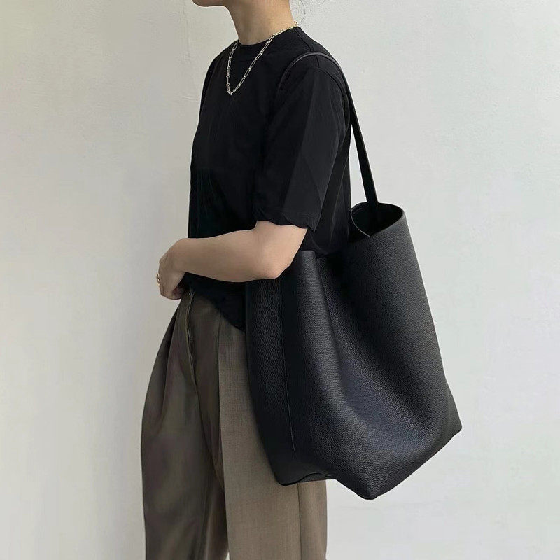 小众牛皮托特包真皮大容量水桶包图片
