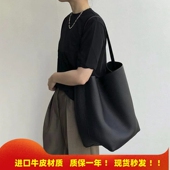 小众牛皮通勤托特包女真皮大容量水桶包2025新款 高级感单肩手提包
