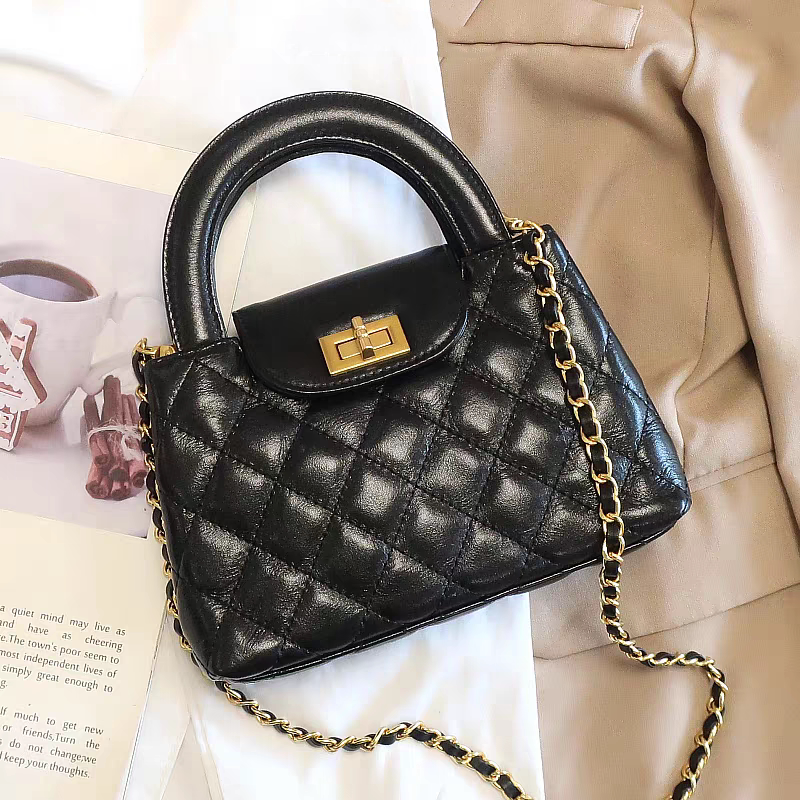 小香风23k凯莉包真皮菱格链条手提包2026新款高级感单肩斜挎小包