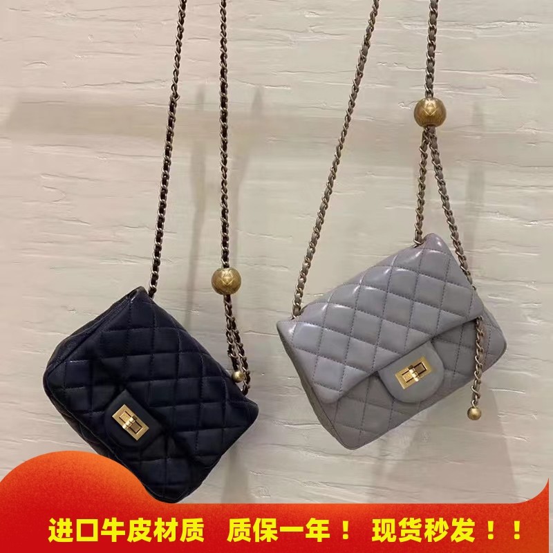 小金球方胖子包羊皮小香风菱格链条包2025新款单肩斜挎包女腋下包