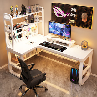 实木转角电脑桌学生书桌卧室家用书桌书架一体双人拐角办公桌子