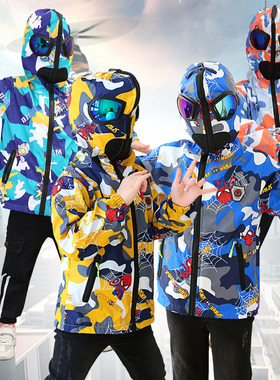 男童蜘蛛侠眼镜冲锋衣2025秋冬款中大儿童奥特曼加绒三合一外套棉