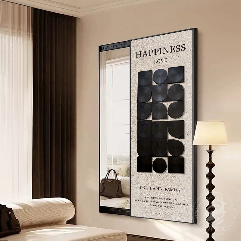 ins风现代简约暗藏式全身镜2025新款玄关装饰画 画隐藏式推拉全身