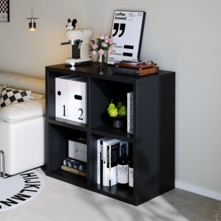 实木卡莱克格子柜落地客厅沙发边柜隔断置物柜子黑色储物柜矮书柜