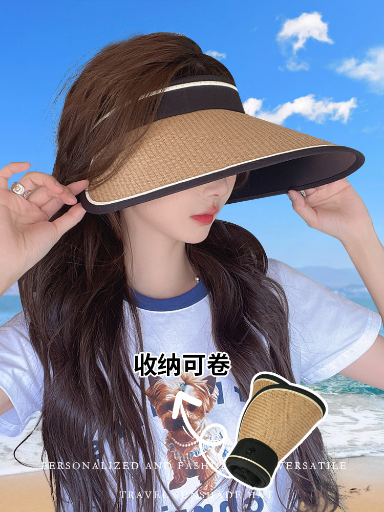 UPF50+大帽檐夏季骑车防紫外线空顶防晒帽女uv太阳帽子遮阳帽遮脸