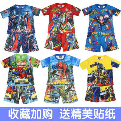 男童套装短袖睡衣夏季蜘蛛侠儿童装男孩家居服变形金刚奥特曼衣服