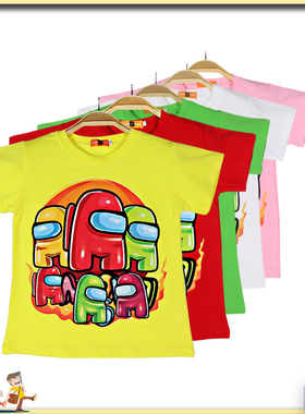 amongus太空狼人杀儿童短袖T恤纯棉半袖上衣打底衫男女童夏装卡通