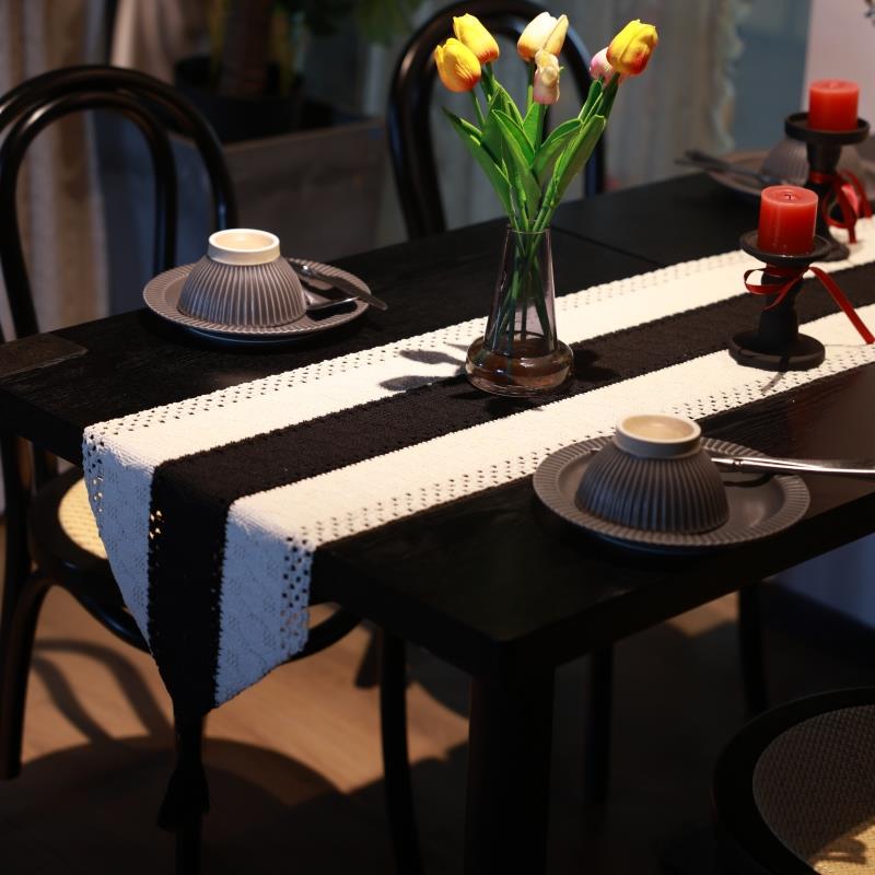 桌旗法式覆古黑色高级感轻奢电视柜餐柜装饰拍照长条茶几台盖布