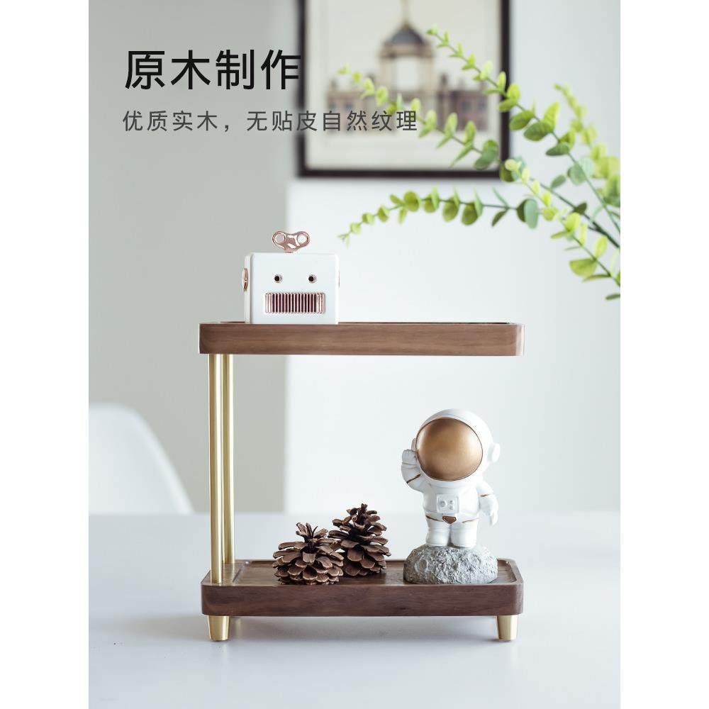 实木质桌面小置物架进门口玄关多层收纳架香水化妆护肤品摆件整理