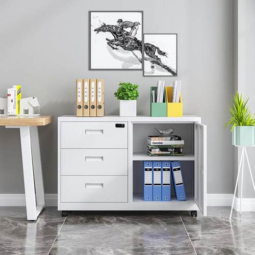 铁皮密码矮柜办公文件柜带锁抽屉柜资料储物收纳桌边小柜子活动柜