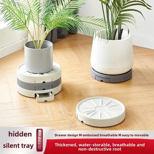 带滑轮底座的移动花盆托盘万向轮塑料水托盘底部滚轮带抽屉的隐形