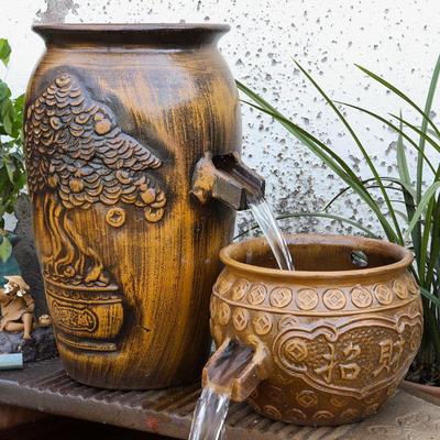 古法鱼缸过滤器造景循环水养鱼流水瀑布摆件陶罐全套鱼池生态陶瓷