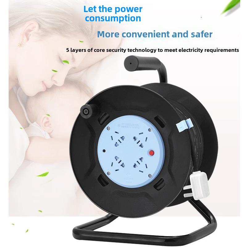 牛卷延长线插头带移动电缆缠绕套筒线轴拖线辊空盘20m 30m