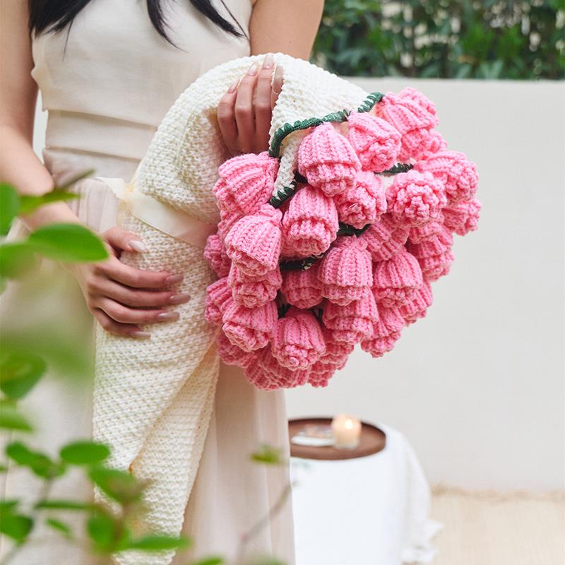 2025新款网红玫瑰花束毯子毛线毯圆形毯创意花朵盖毯装饰毛毯成品