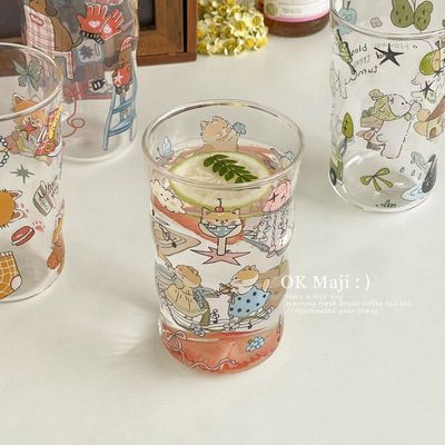 夏日饮品玻璃杯可爱果汁杯高颜值ins风水杯冷泡茶杯子早餐牛奶杯
