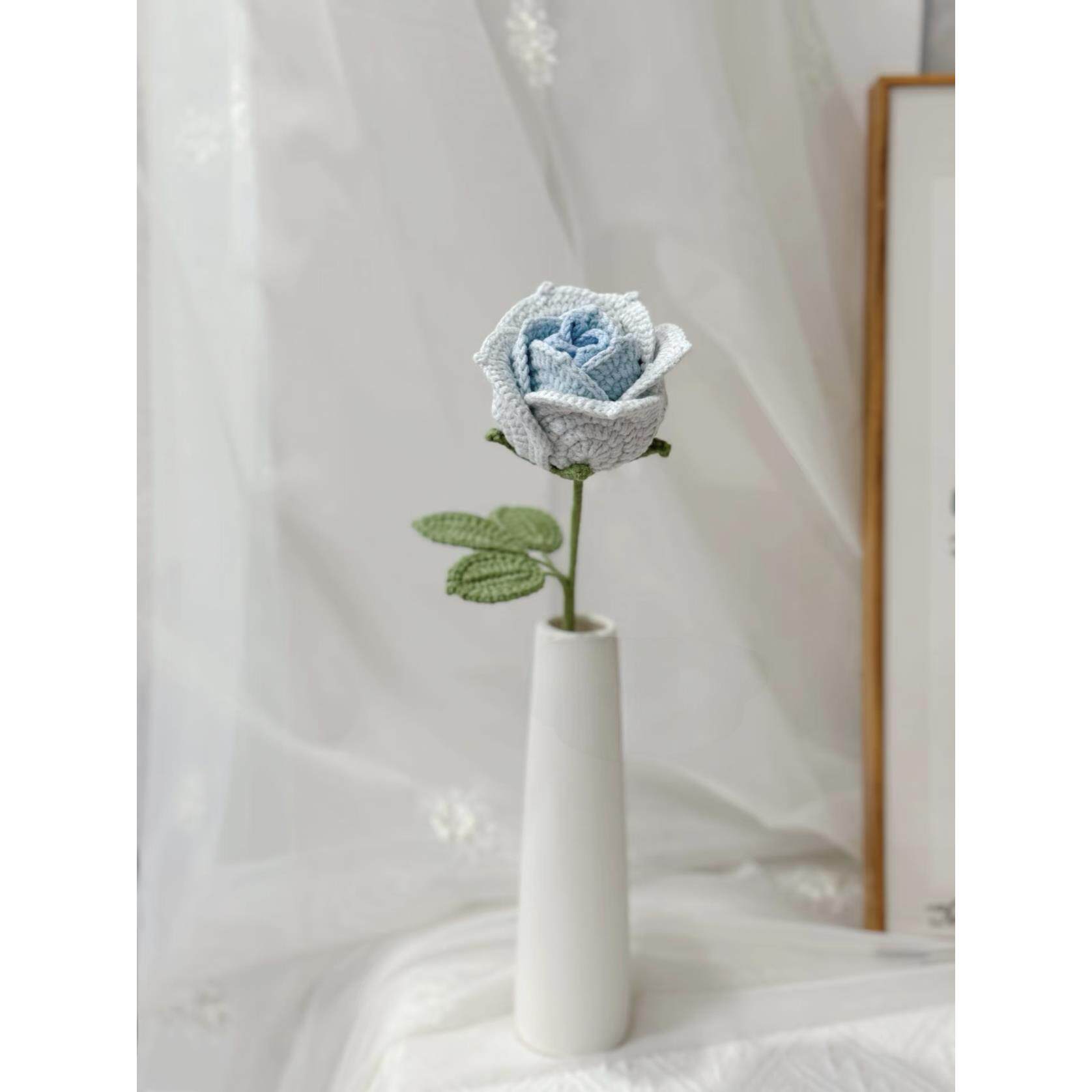 成品手工钩织高定仿真花束荔枝玫瑰花装饰品送老师朋友 家居插花