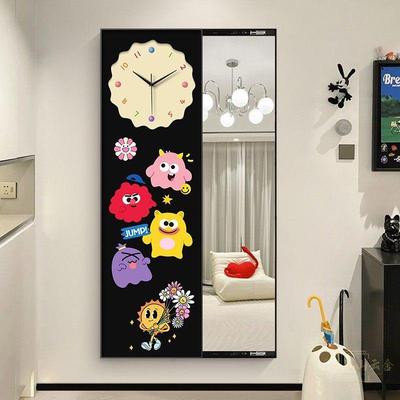 多巴胺隐藏式推拉全身镜装饰画带钟表卡通玄关壁画隐形穿衣镜挂画