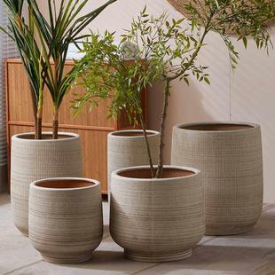 简约北欧落地粗陶透气特大号陶瓷花盆软装客厅阳台大口径盆栽种树