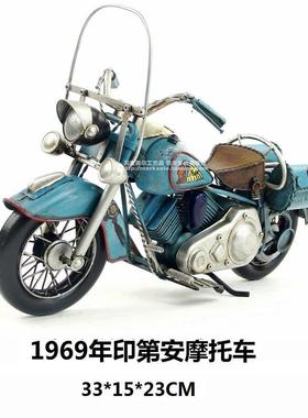 手工复古摩托车摆件铁艺工艺品 装饰品 印第安摩托车模型生日礼物