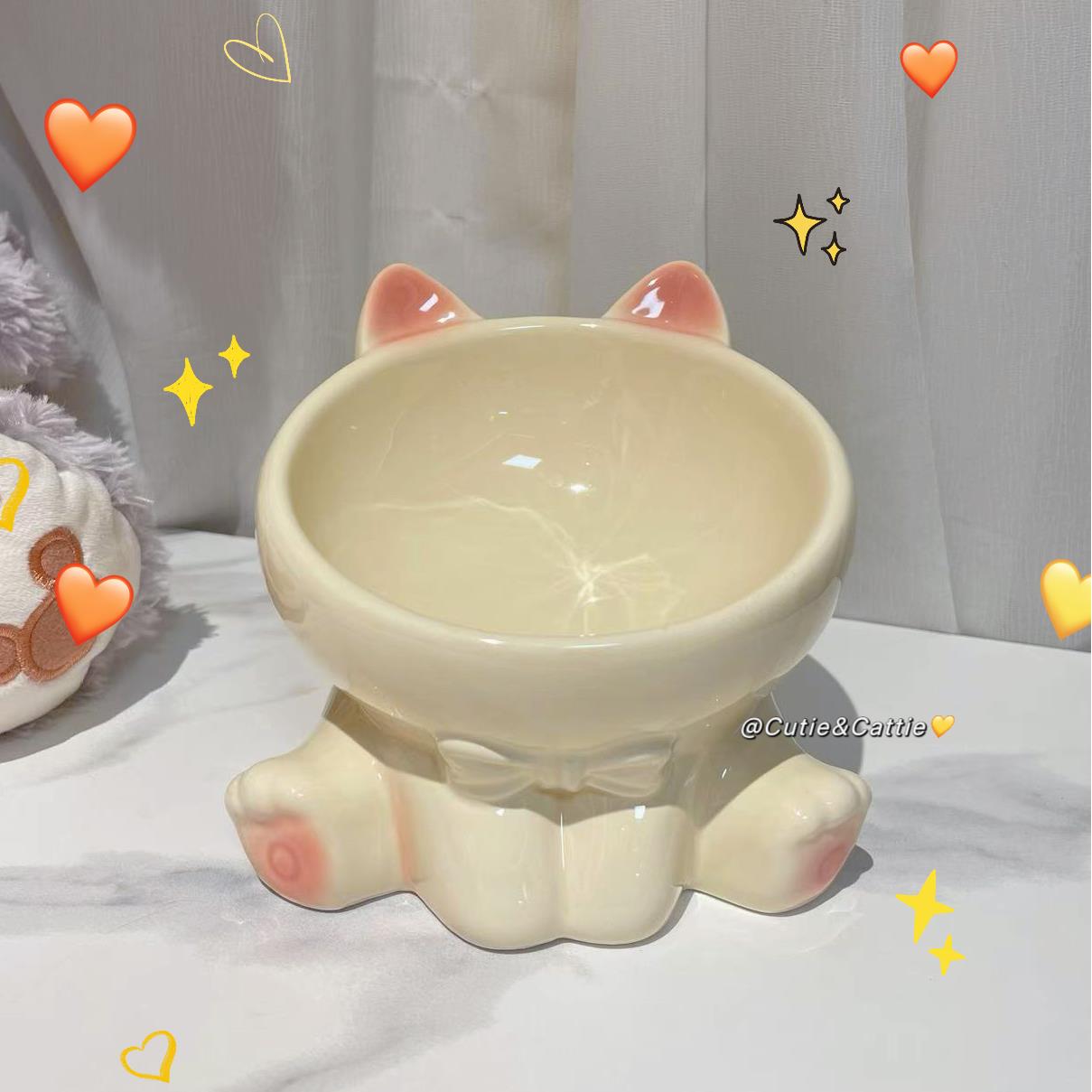 猫碗陶瓷高脚保护颈椎大口径可爱猫食盆斜口水碗猫咪饭碗狗碗狗盆
