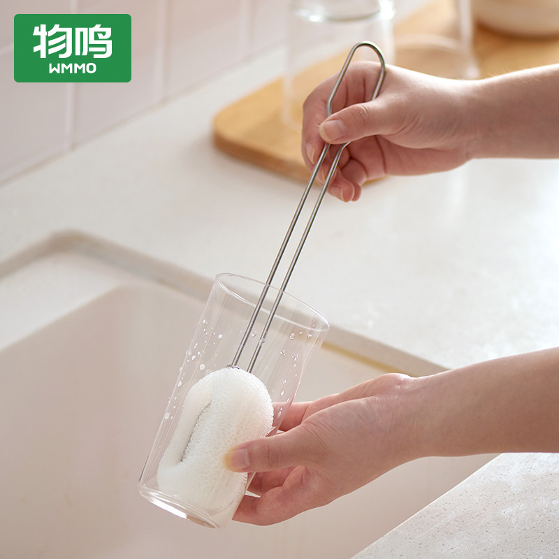物鸣长柄海绵杯刷奶瓶刷保温杯洗杯子小刷子手柄加长款可替换锅刷