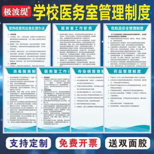 学校医务室规章制度牌一套8张传染病药品管理工作职责消毒隔离发热检查应急处理上墙标识贴KT板PVC雪弗板可选