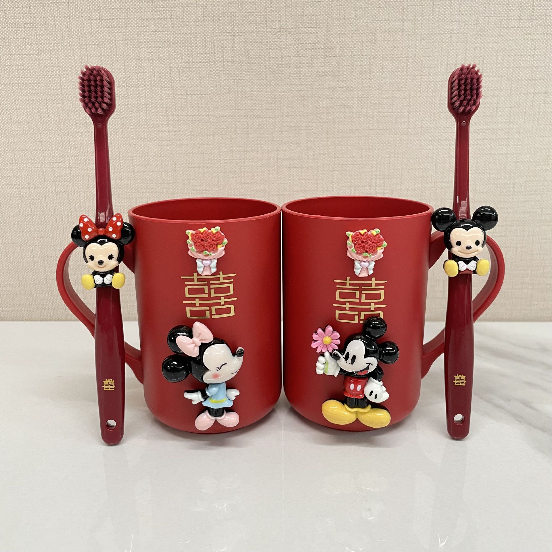 现货结婚用品大全陪嫁红色喜庆情侣漱口杯皂盒牙刷保温壶毛巾