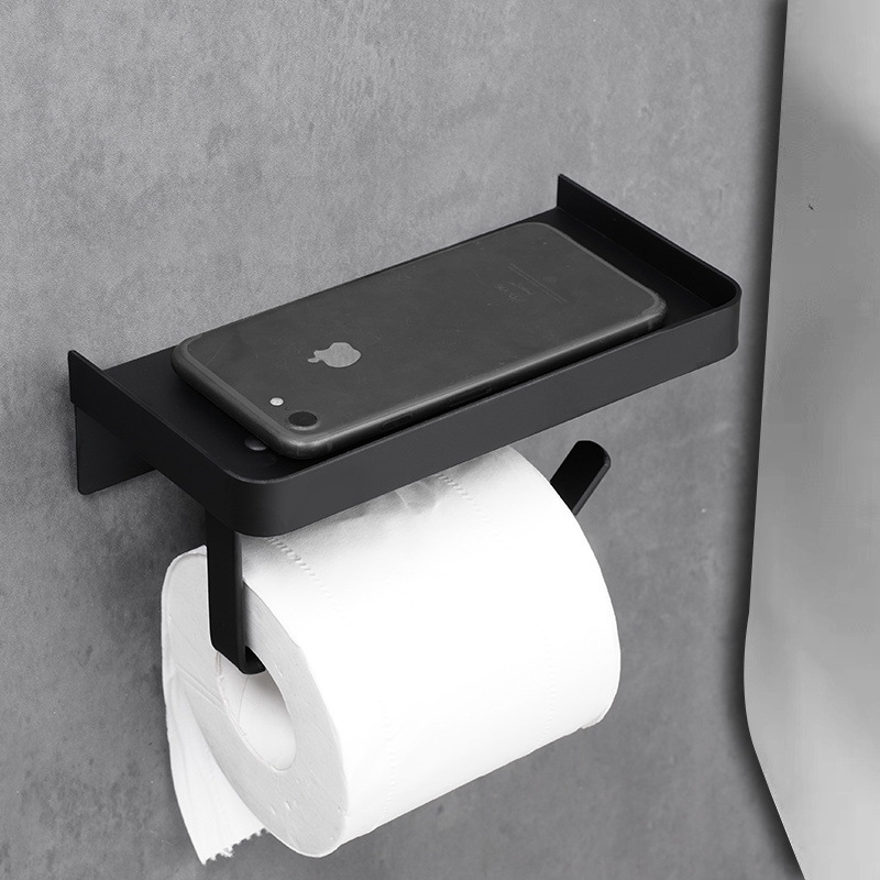 免打孔不锈钢卫生间放手机架厕所托盘卷纸架公共场所纸巾架置物架