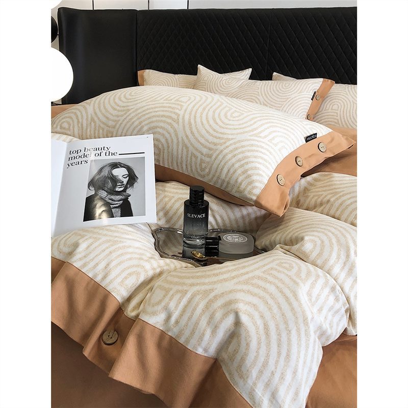 秋冬美式200支磨毛加厚纯棉四件套全棉床单纽扣被套印花床上用品4